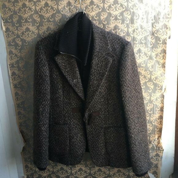 Cole Haan Women Brown Tweed Wool Cashmere Mohair Jacket Goat Suede Trim - Size 6 - Picture 10 of 11